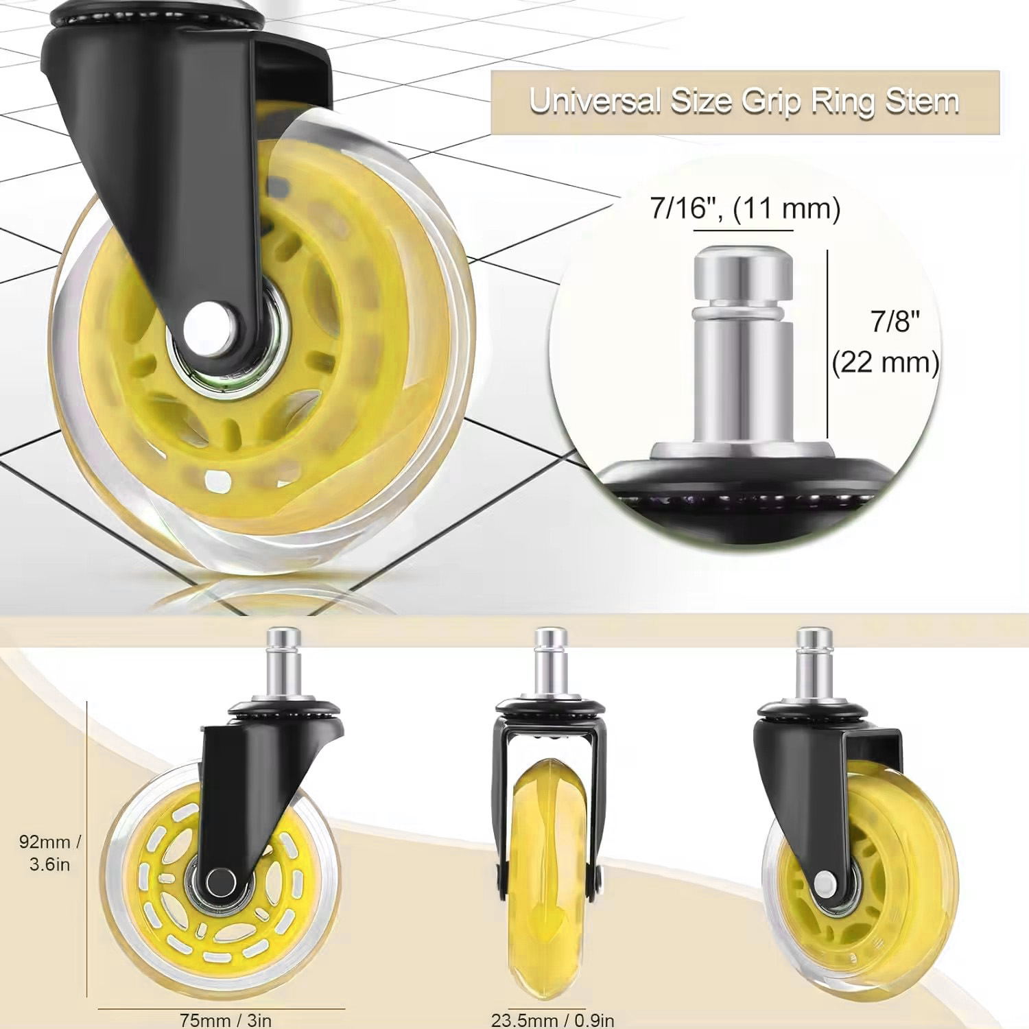 Neue transparente PU-Bürostuhlrolle Details-YLcaster