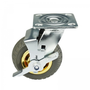 Gray Elastic Rubber Casters Wheels With Side Brake