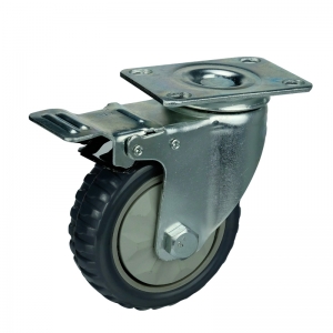 Gray PVC Swivel Caster Wheel With Double Brakes
