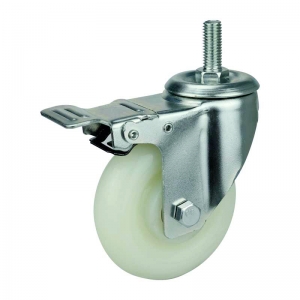 threaded stem PP caster wheel with double brakes