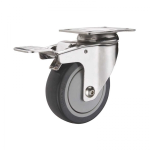 PU swivel plate caster wheel with double brakes