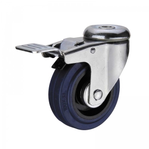Bolt hole caster with double brakes