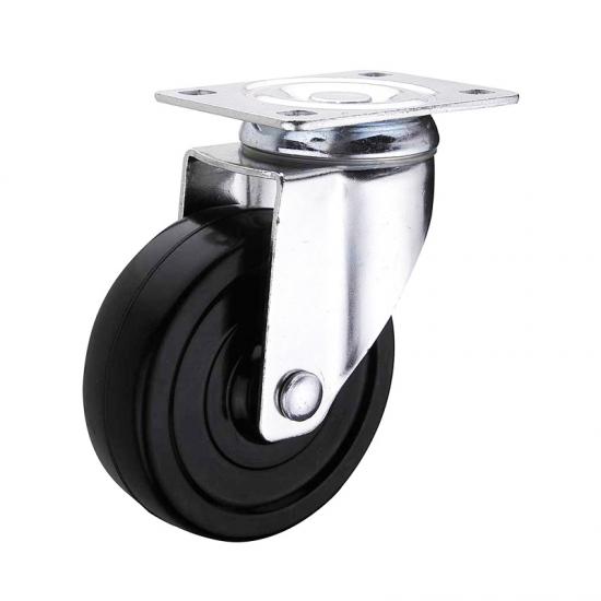 Black hard rubber swivel caster wheel with side brake