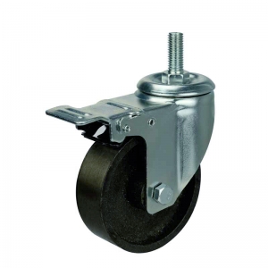 cast iron threaded stem swivel caster wheel with double brakes