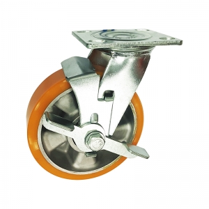 High Load Aluminum Core Polyurethane Swivel Caster Wheel With Side Brake