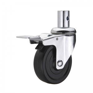 Black hard rubber threaded link swivel caster wheel with double brakes