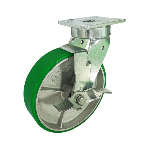 kingpinless cast iron core PU swivel caster wheel with side brake