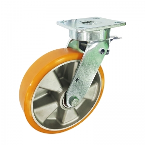 kingpinless aluminium core PU swivel caster wheel with back brake