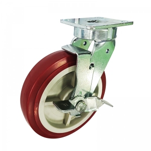 kingpinless PU swivel caster wheel with side brake