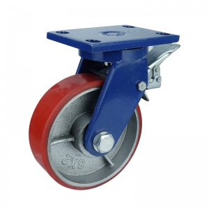 Cast iron core polyurethane swivel caster wheel with brake