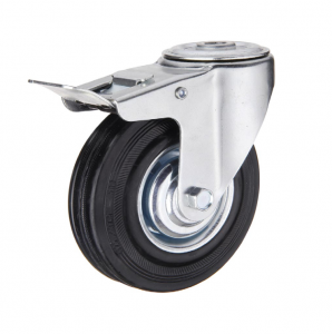 Rubber Caster Wheel With Brakes bolt hole