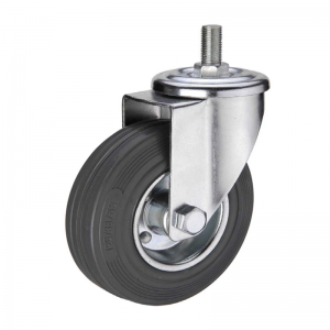 Gray rubber threaded stem industrial caster wheel